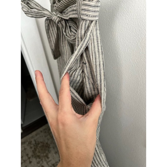 Max Studio Wide Leg Crop Linen Cotton Blend Stripe Beige Pull on Medium paperbag - Picture 7 of 9